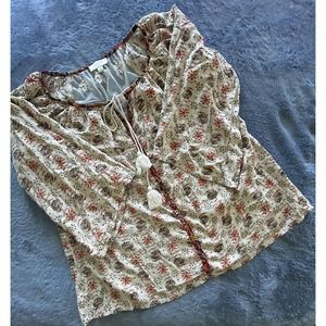 Umgee‎ Women's Floral Print Ivory Floral Peasant Tunic Top Flowing Lacy Sz S
